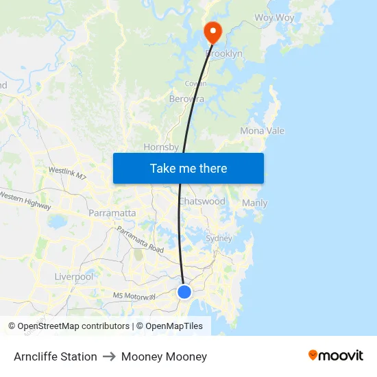 Arncliffe Station to Mooney Mooney map