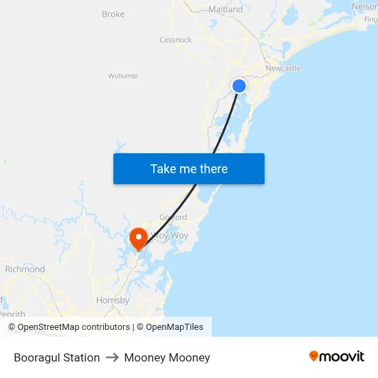 Booragul Station to Mooney Mooney map