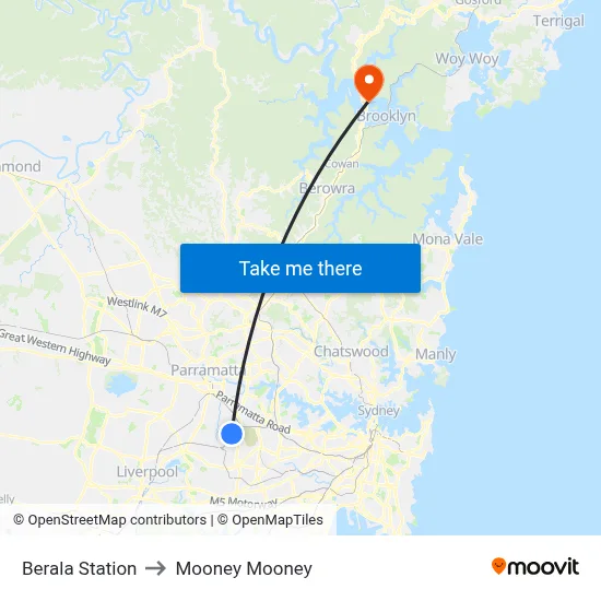 Berala Station to Mooney Mooney map