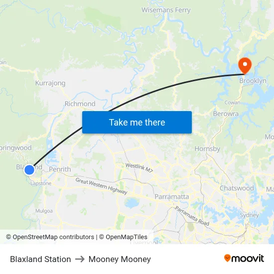 Blaxland Station to Mooney Mooney map