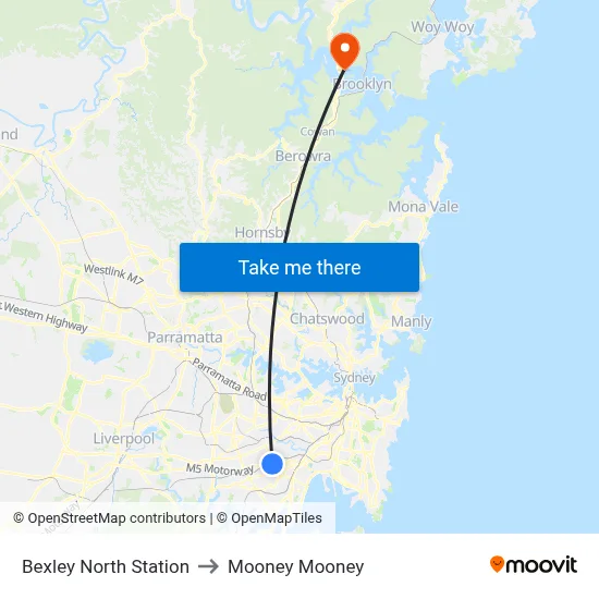 Bexley North Station to Mooney Mooney map