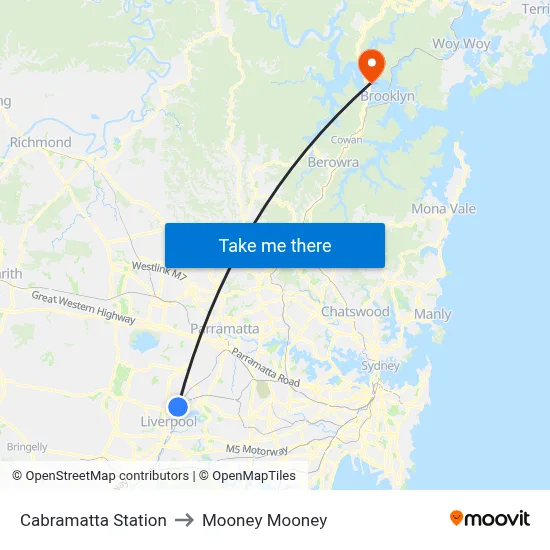 Cabramatta Station to Mooney Mooney map