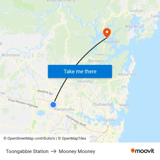 Toongabbie Station to Mooney Mooney map