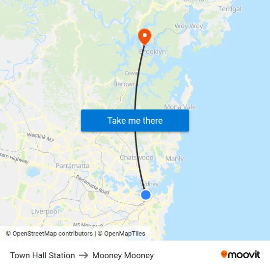 Town Hall Station to Mooney Mooney map