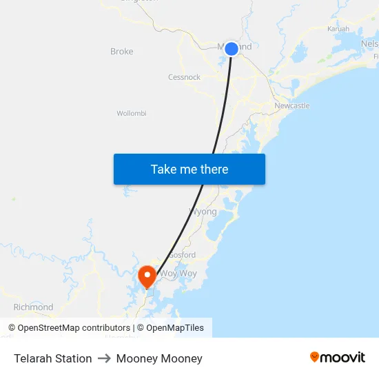 Telarah Station to Mooney Mooney map