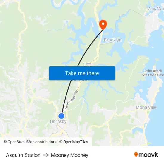 Asquith Station to Mooney Mooney map