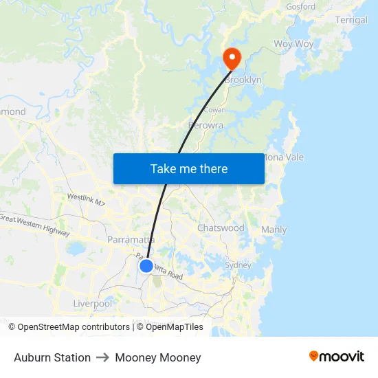 Auburn Station to Mooney Mooney map
