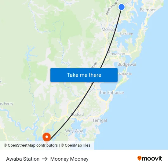 Awaba Station to Mooney Mooney map