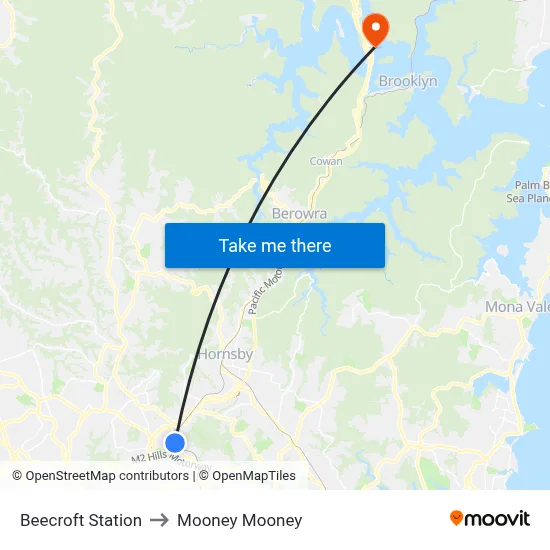 Beecroft Station to Mooney Mooney map