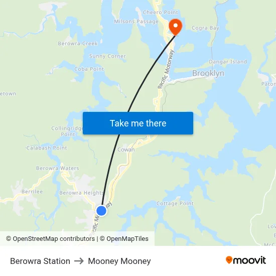 Berowra Station to Mooney Mooney map