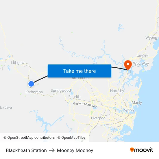 Blackheath Station to Mooney Mooney map