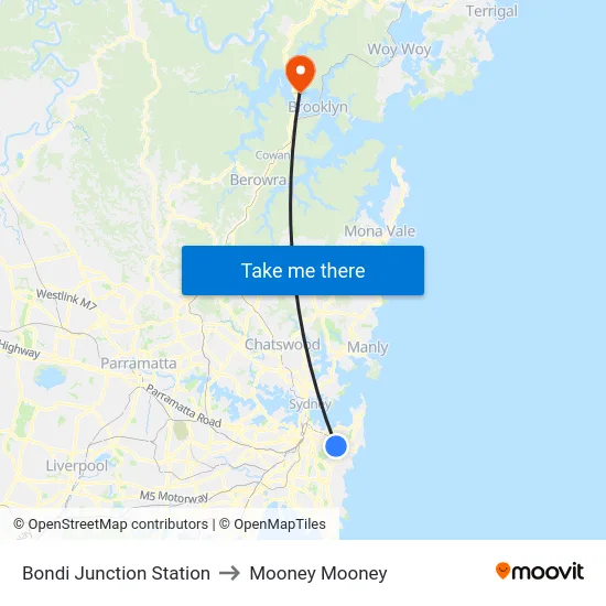 Bondi Junction Station to Mooney Mooney map