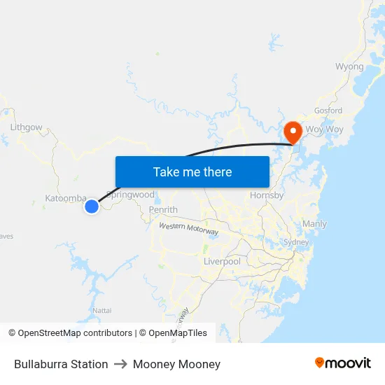 Bullaburra Station to Mooney Mooney map