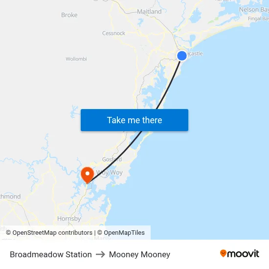 Broadmeadow Station to Mooney Mooney map