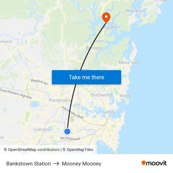 Bankstown Station to Mooney Mooney map