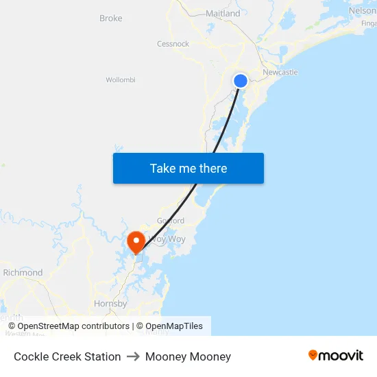 Cockle Creek Station to Mooney Mooney map