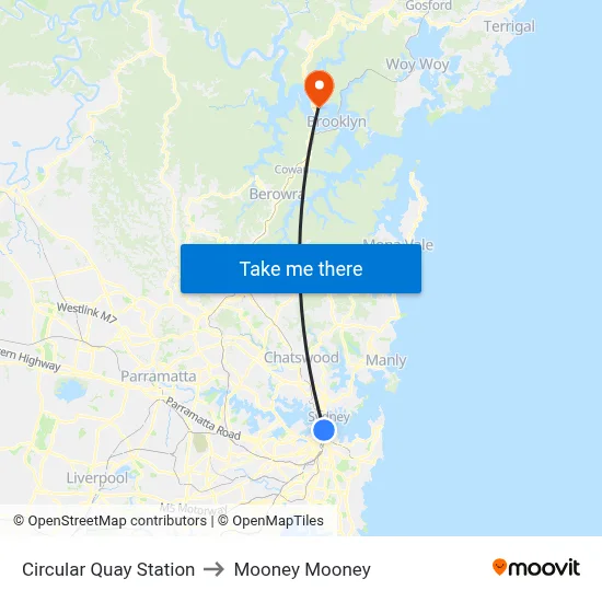 Circular Quay Station to Mooney Mooney map