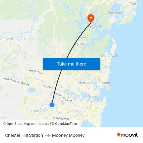 Chester Hill Station to Mooney Mooney map