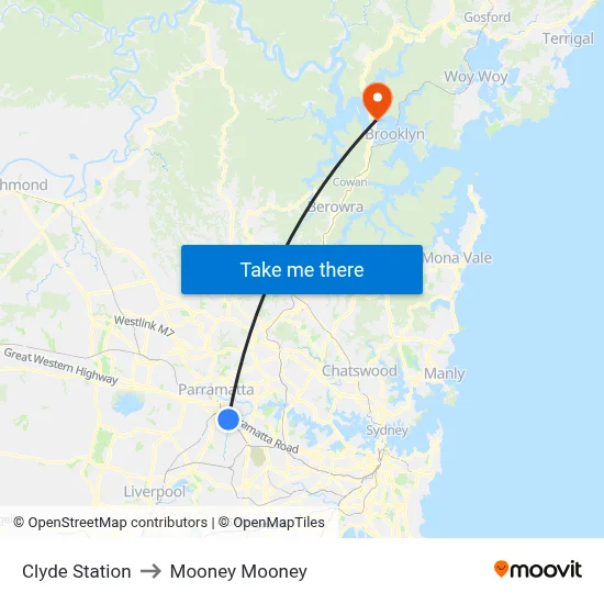 Clyde Station to Mooney Mooney map