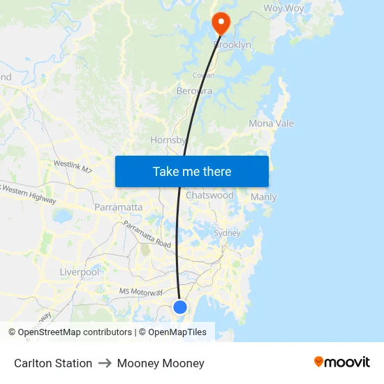 Carlton Station to Mooney Mooney map