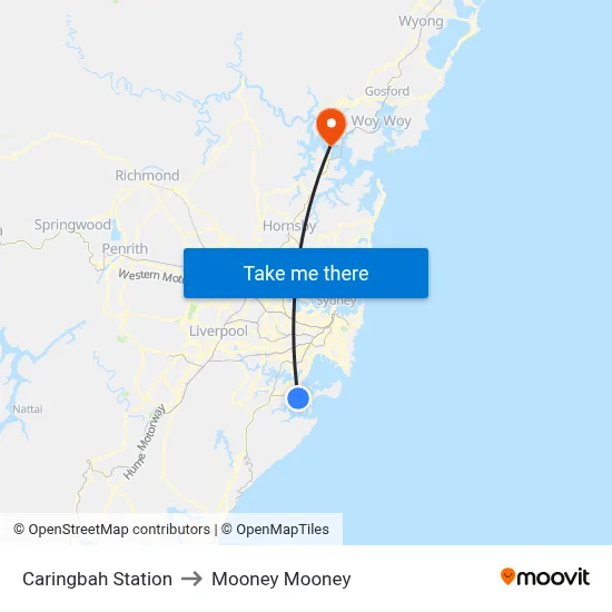 Caringbah Station to Mooney Mooney map