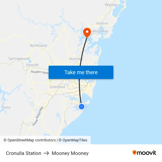 Cronulla Station to Mooney Mooney map