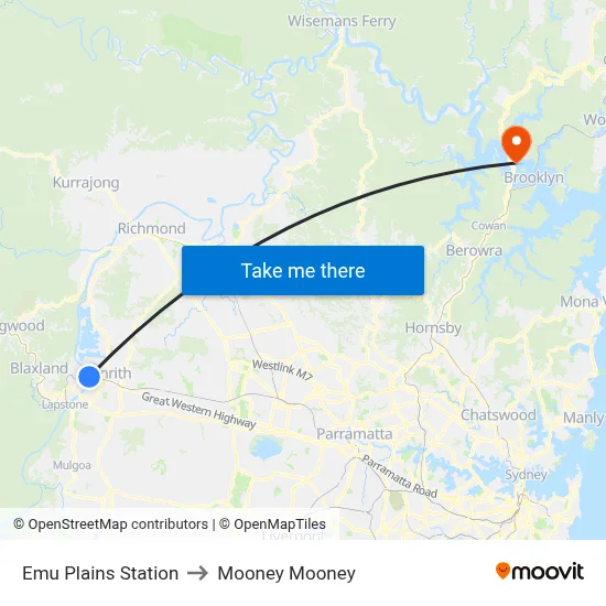 Emu Plains Station to Mooney Mooney map