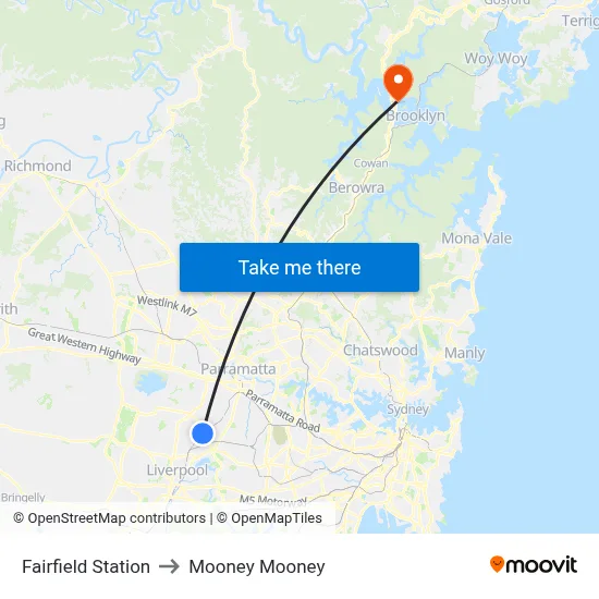 Fairfield Station to Mooney Mooney map