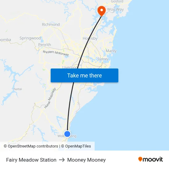 Fairy Meadow Station to Mooney Mooney map