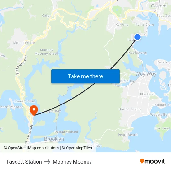 Tascott Station to Mooney Mooney map