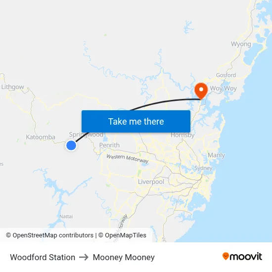 Woodford Station to Mooney Mooney map
