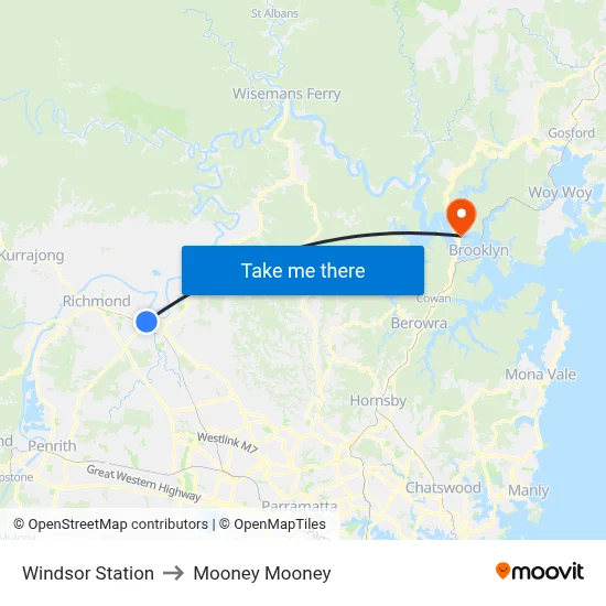 Windsor Station to Mooney Mooney map