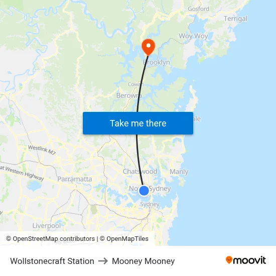 Wollstonecraft Station to Mooney Mooney map