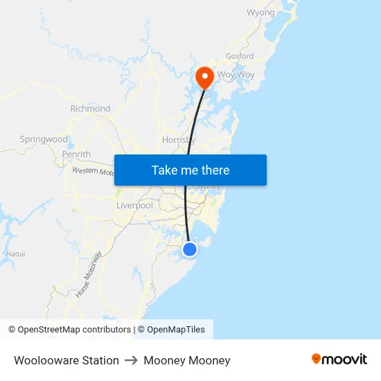 Woolooware Station to Mooney Mooney map