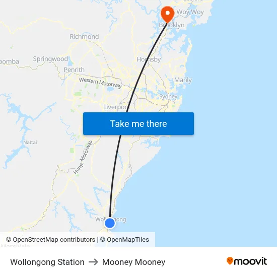Wollongong Station to Mooney Mooney map