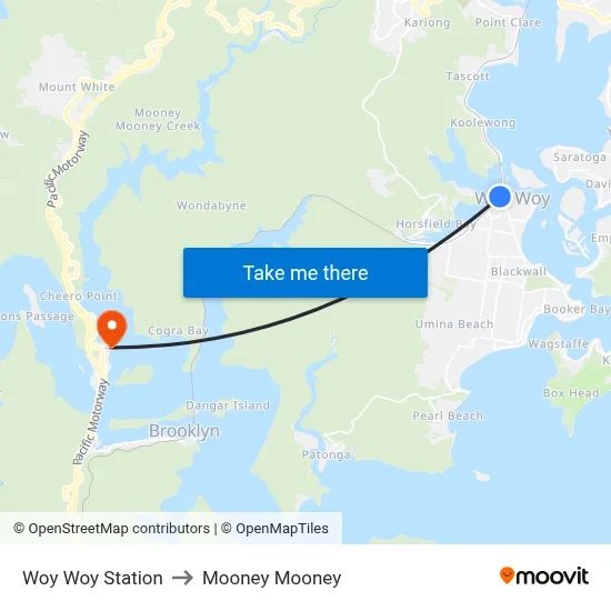 Woy Woy Station to Mooney Mooney map