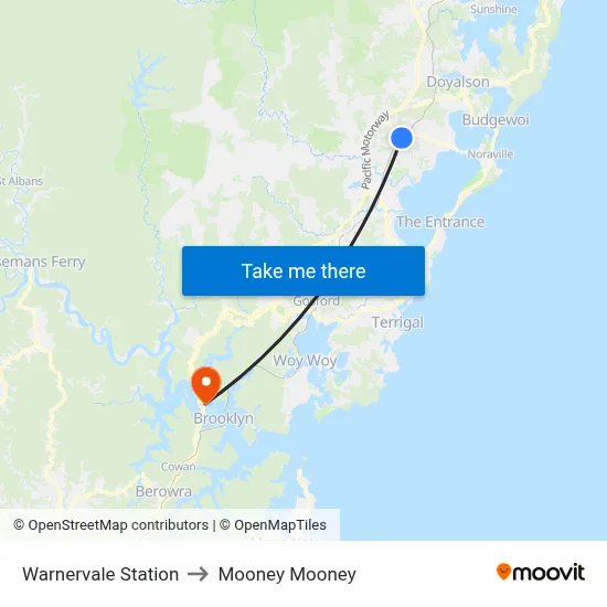 Warnervale Station to Mooney Mooney map