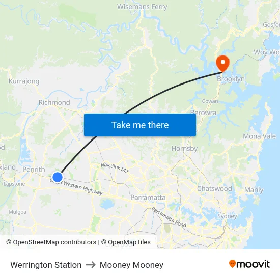 Werrington Station to Mooney Mooney map