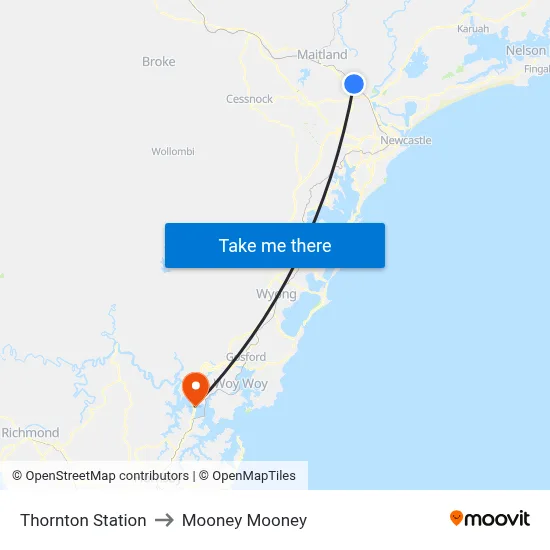 Thornton Station to Mooney Mooney map