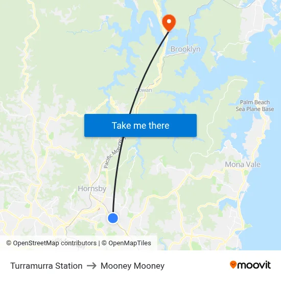 Turramurra Station to Mooney Mooney map