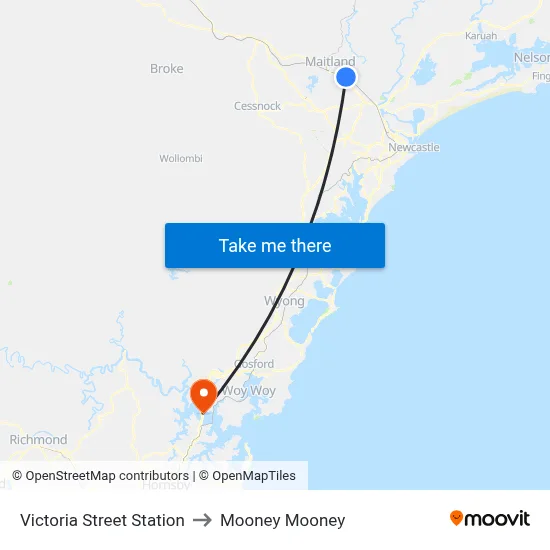 Victoria Street Station to Mooney Mooney map