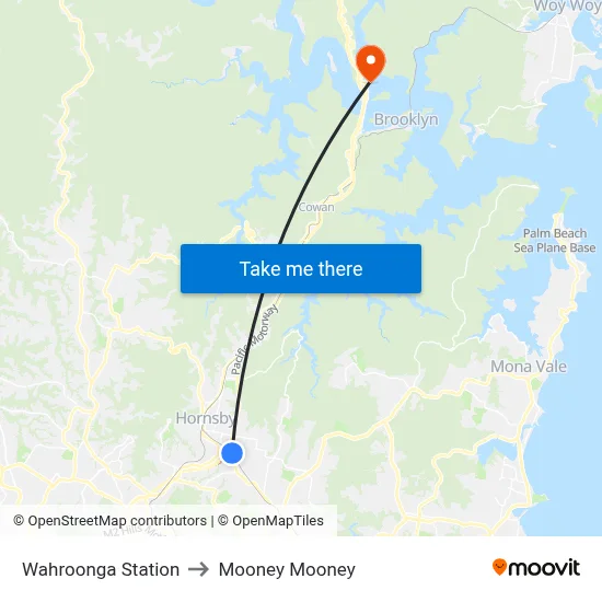 Wahroonga Station to Mooney Mooney map