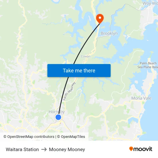 Waitara Station to Mooney Mooney map