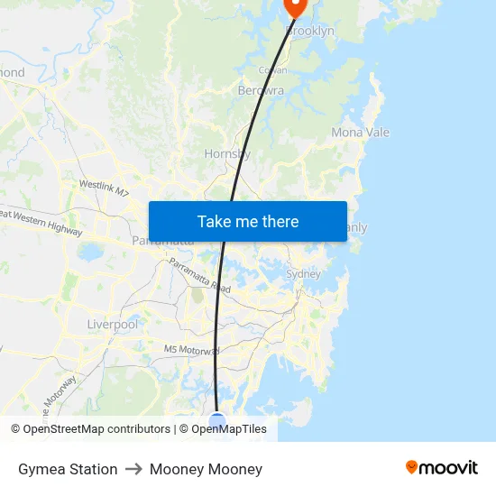 Gymea Station to Mooney Mooney map