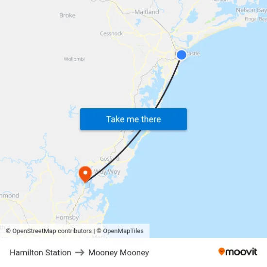 Hamilton Station to Mooney Mooney map