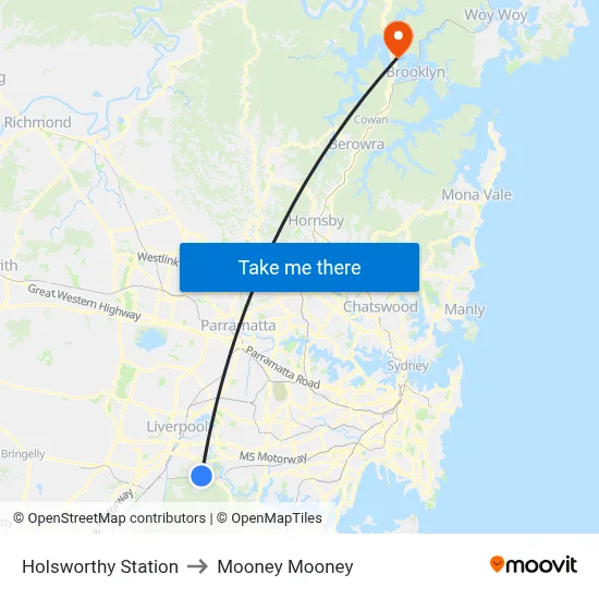 Holsworthy Station to Mooney Mooney map