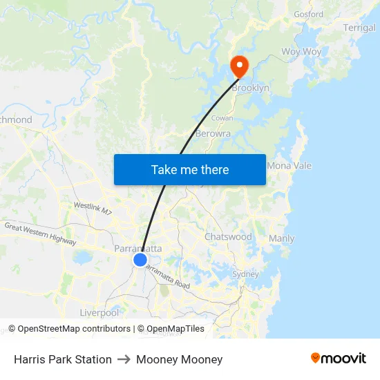 Harris Park Station to Mooney Mooney map