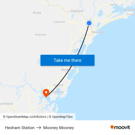 Hexham Station to Mooney Mooney map