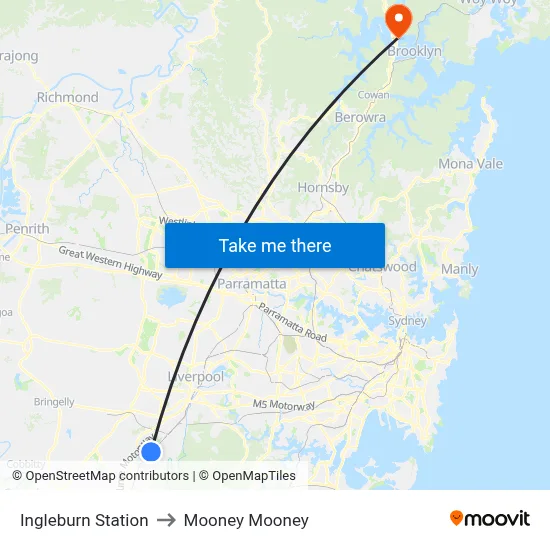 Ingleburn Station to Mooney Mooney map