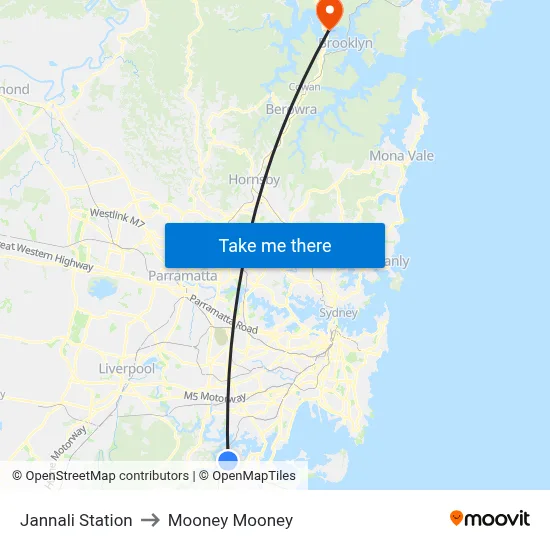 Jannali Station to Mooney Mooney map